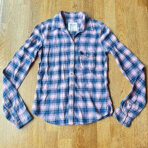 Abercrombie & Fitch Pink and Blue Plaid Button Up Shirt Y2K Size XS